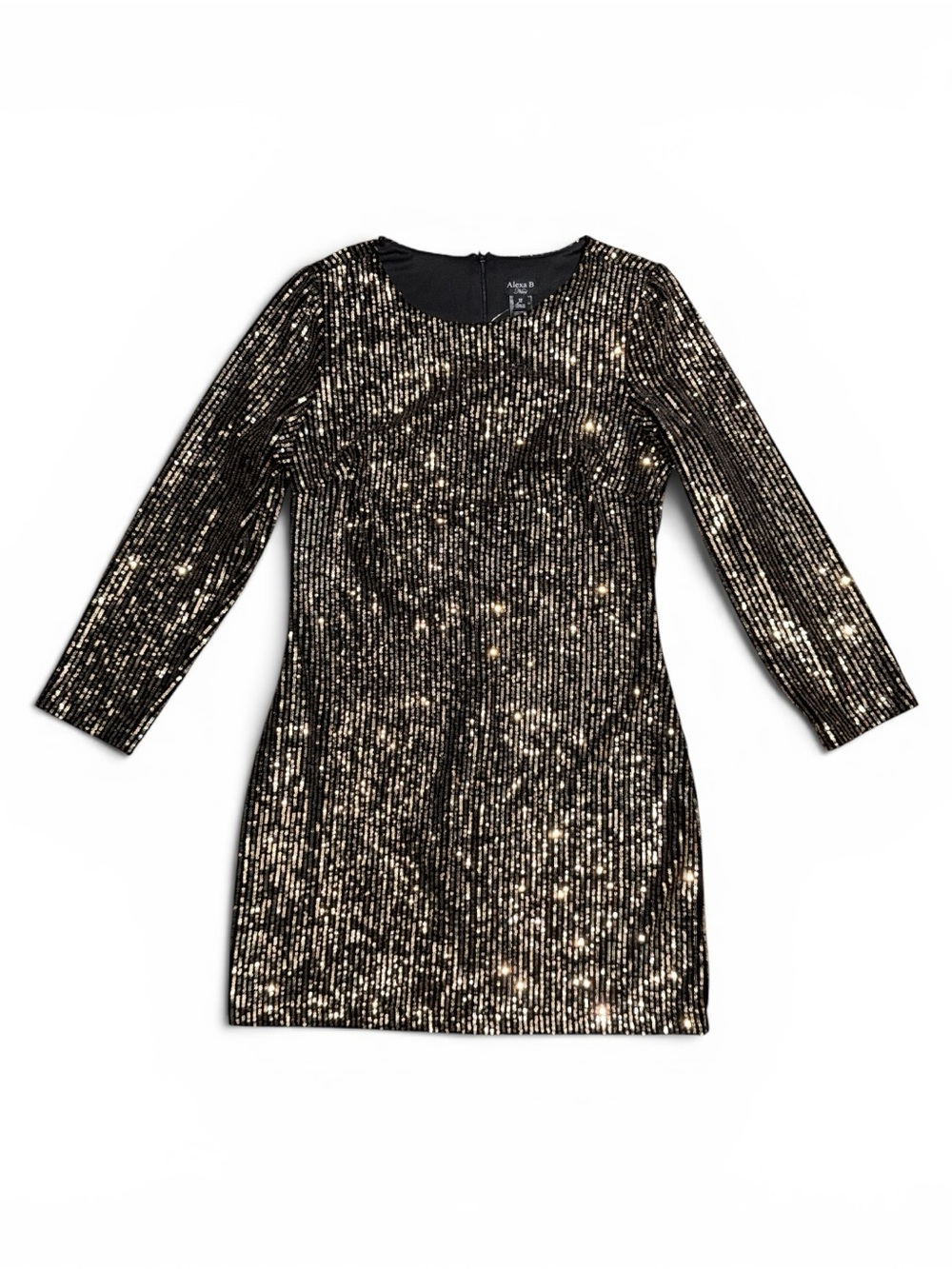 Alexa B Nites Black & Shimmery Gold Sequin Long-Sleeve Party Dress NWT Sz 12